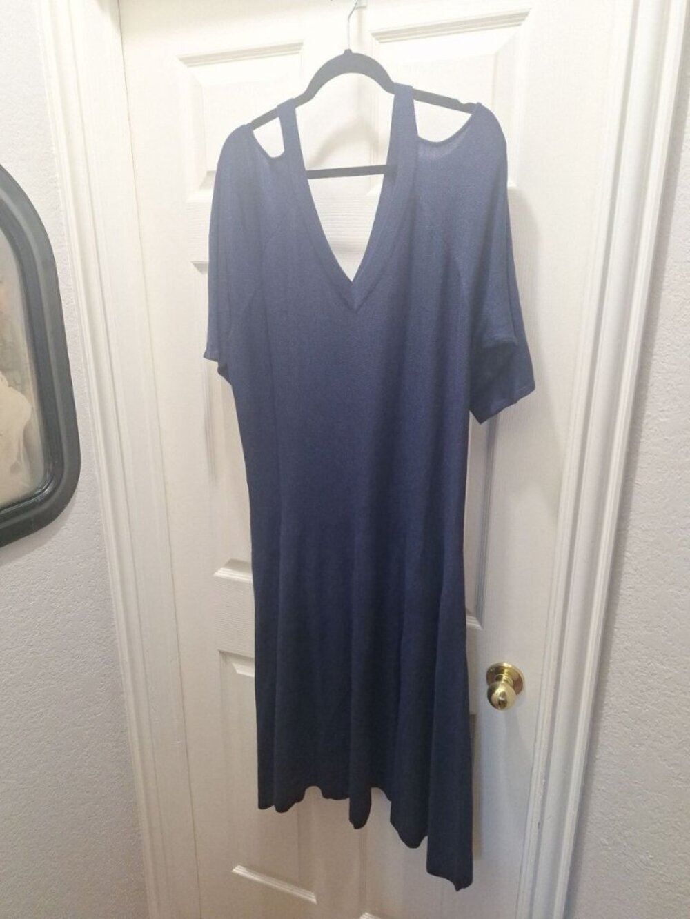 Vince Blue Cold Shoulder V-Neck Knit Midi Dress